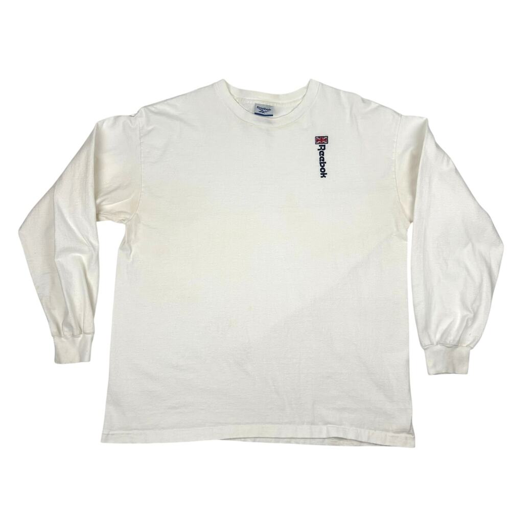 Vintage Reebok Long Sleeve T-Shirt White Embroidered Logo XL Streetwear